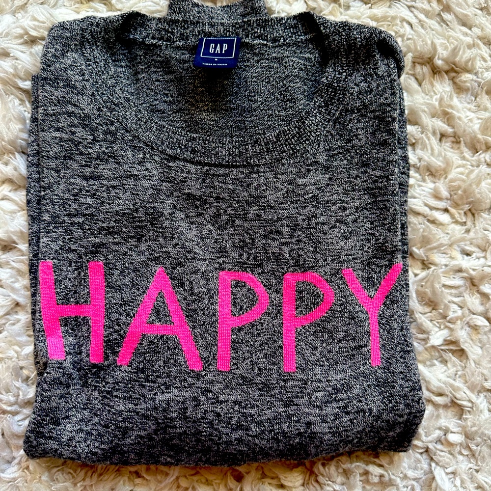 Gap Womens Black heathered HAPPY sweater
